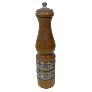 Pepper Mill Grinder 10" Vintage International Silver Plated Wooden Decorator